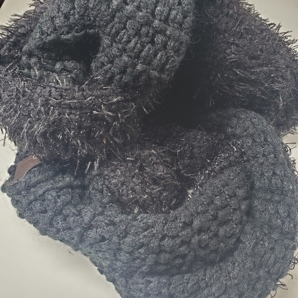 Eyeful Black Knitted Fuzzy Infinity Scarf - Picture 7 of 7